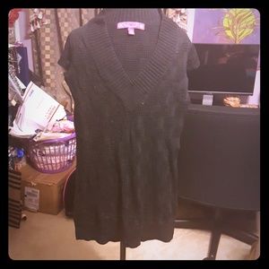 Black shimmer knit top.